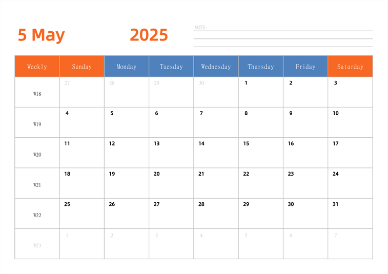 2025年日历台历 英文版 横向排版 带周数 周日开始